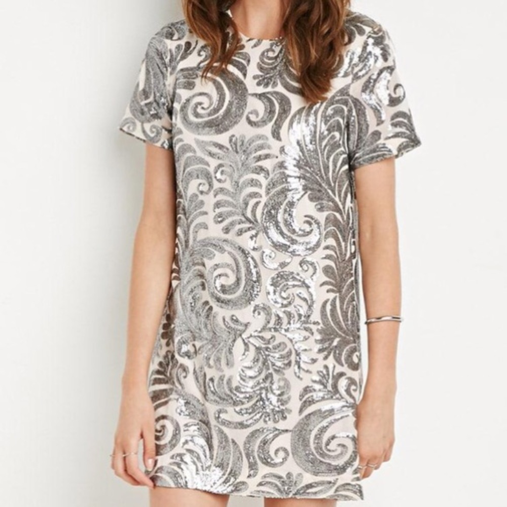 silver sequin swirl dress